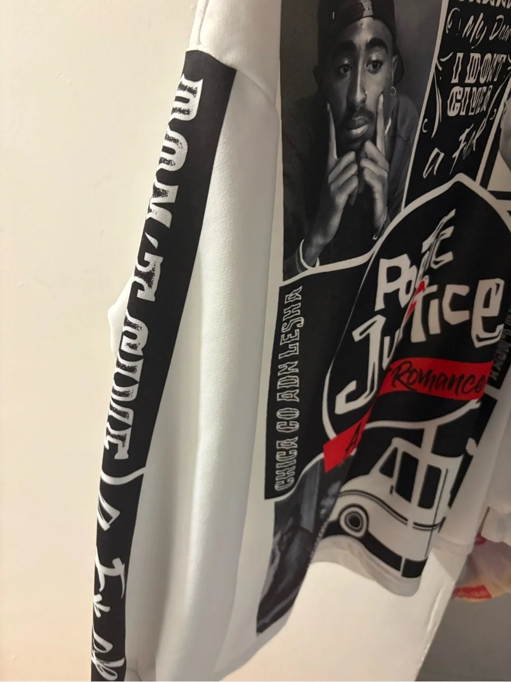 Poetic Justice Graphic Pullover Sweatshirt - White with Black & Red Print